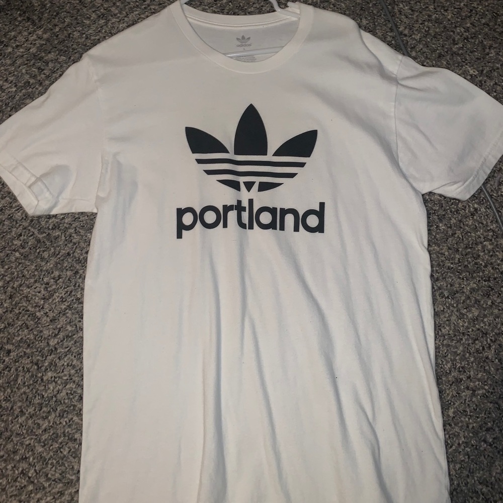 Men’s white adidas Portland shirt
